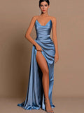 Mermaid Prom Dress with V-Neck - Long Satin Ball Gown